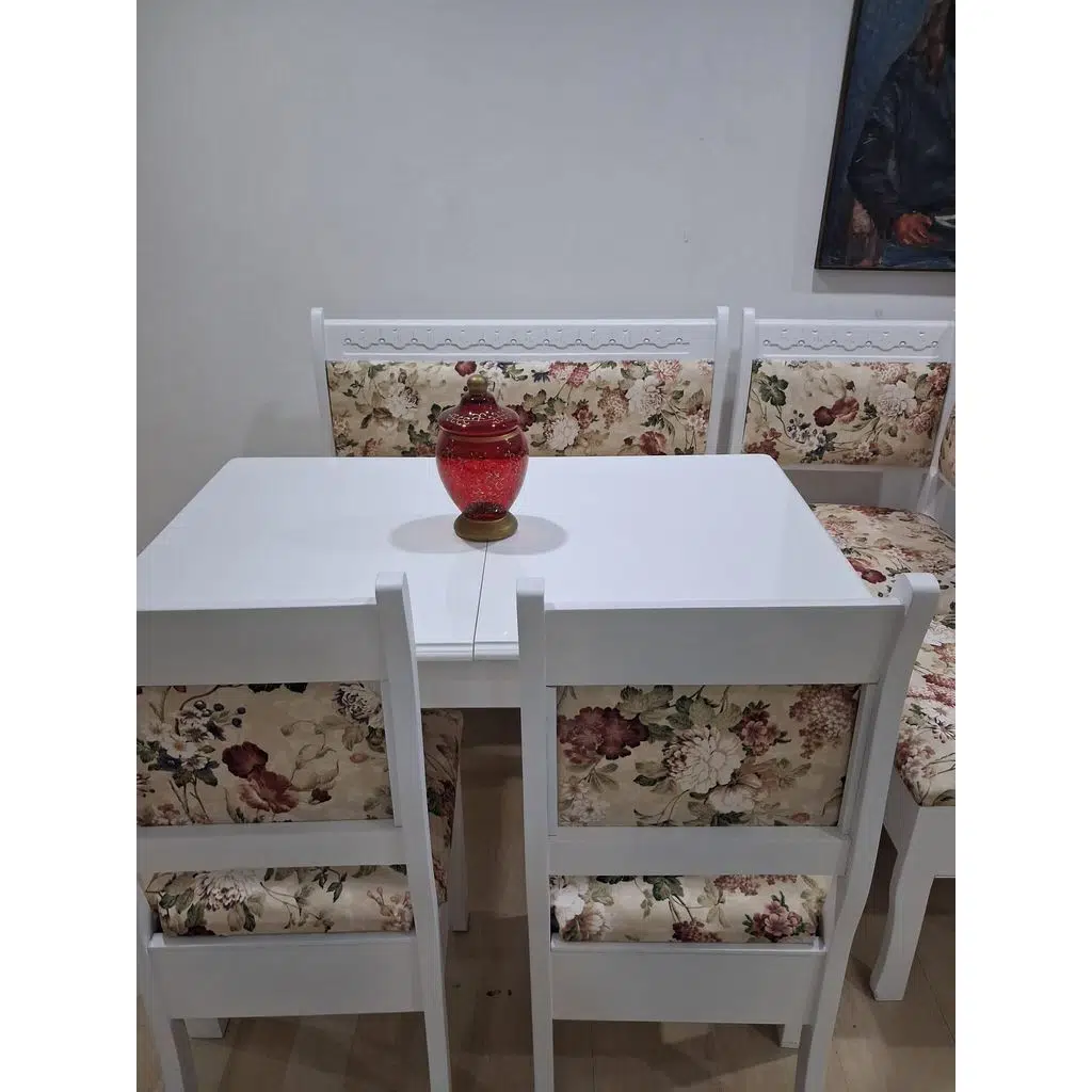 Köşe Mutfak 90568 Tk Kayın ahşap Sandık Açıl Masa Babyface Çiçekli Kumaş Parlak Beyaz Lake