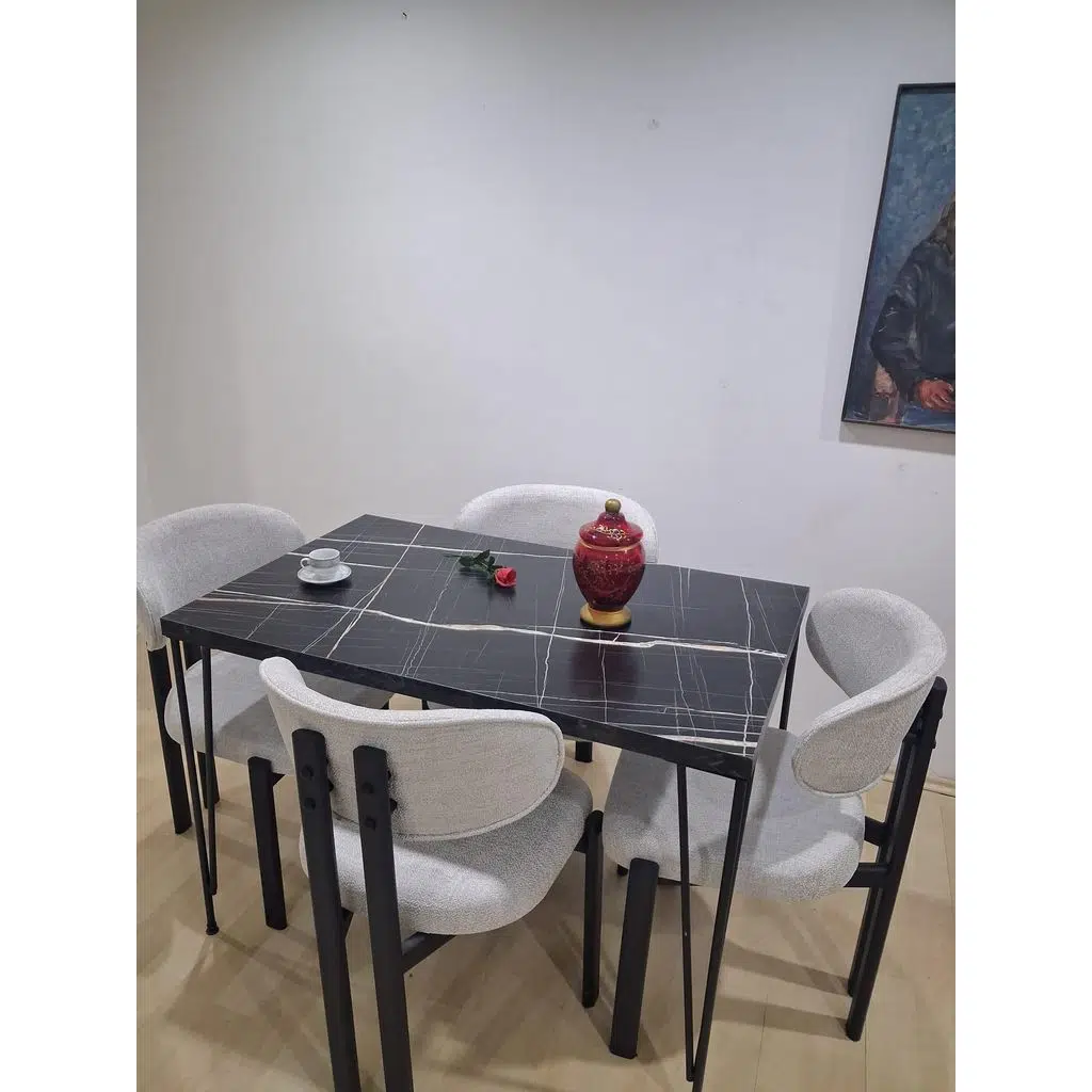 Masa Metal Ayak 90602 Sabit Siyah Mermer Desen 4 Adet Sandalye Metal Ayak