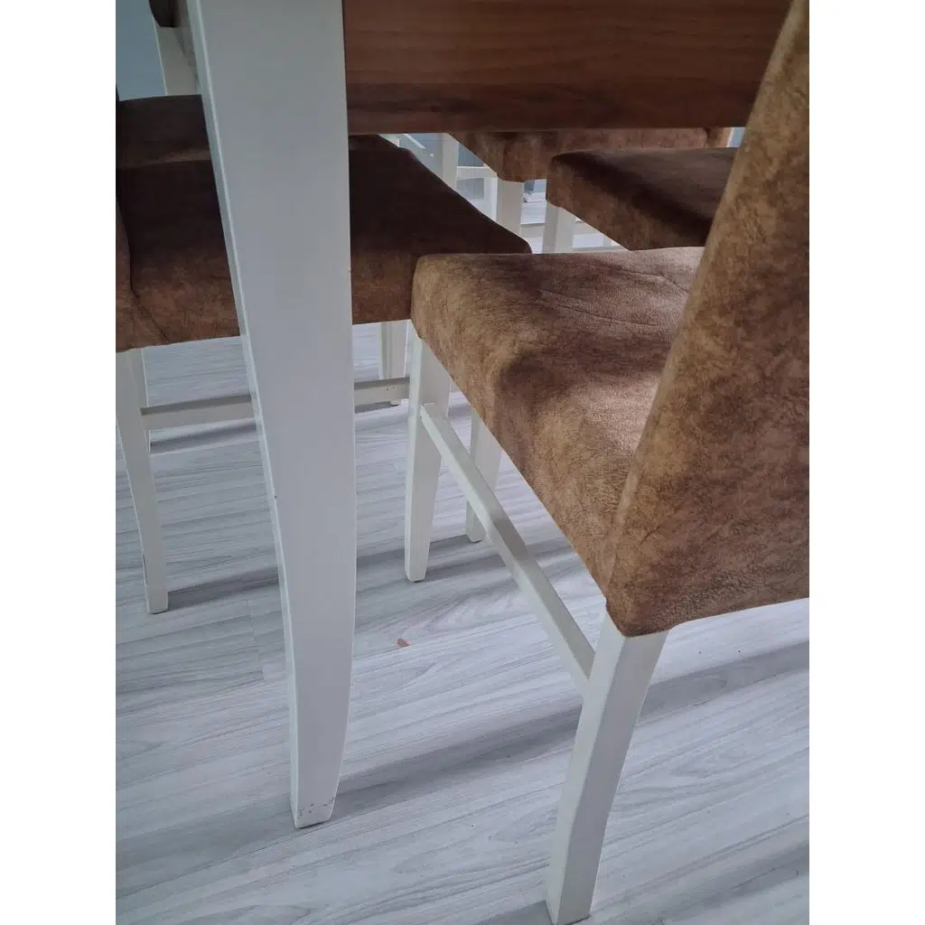 Masa Sandalye Mizan 90656 Ceviz Tabla Kırık Beyaz Ayak 6 Adet Sandalye