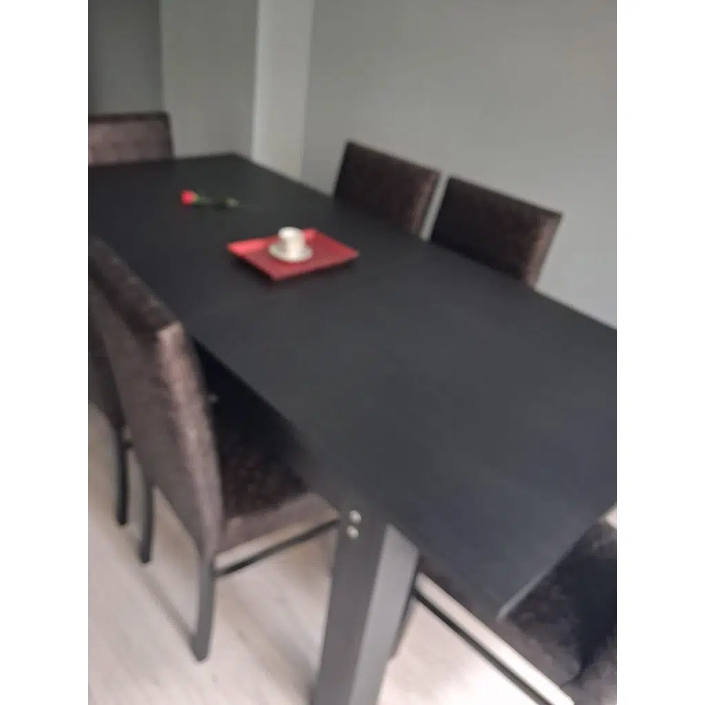 Masa Sandalye Sarmaşık 90657 Siyah Masa Suni Deri Döşeme 6 Adet Sandalye