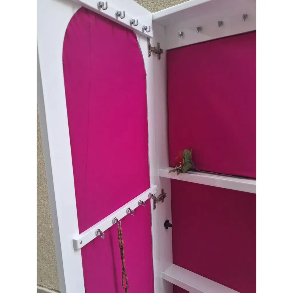 Ayna 12608 boy Takı dolap model Dikdörtgen MDF İskelet Parlak Beyaz Lake El Yapım