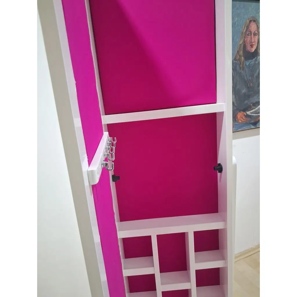 Ayna 12935 Boy Takı Dolabı Oymalı Kayın MDF Parlak Beyaz Boya Natüre Klasik El Yapım