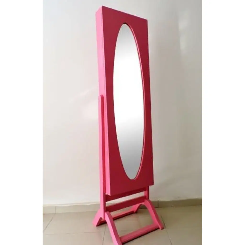 Takı Dolabı ST 12934 Boy Ayna Kayın MDF Parlak PEMBE Lake Boya Klasik El Yapım