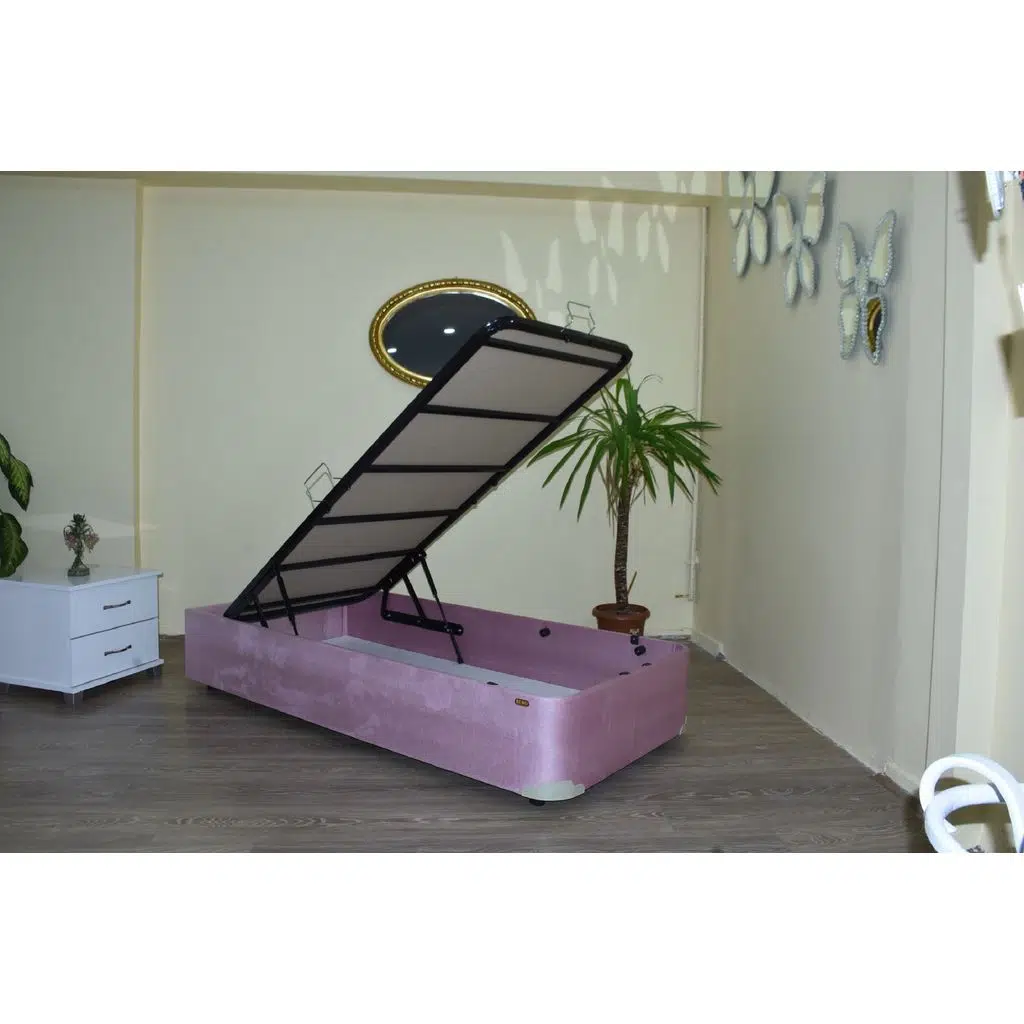 Baza Sandıklı 13426 TAY TÜY PEMBE Kumaş MODEL Metal Fırın Boya 90*190 El Yapım 