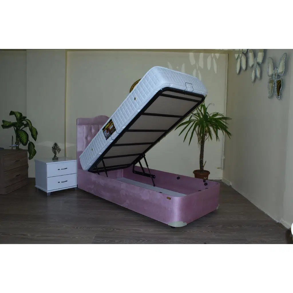  Baza Başlık yatak 13445 Tay Tüyü Pembe Kumaş Ortopedik Yatak 90*190