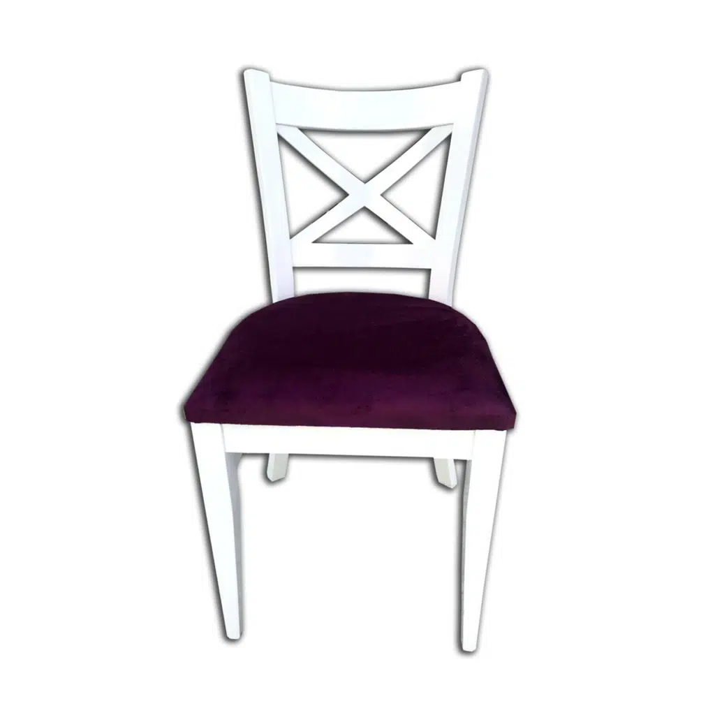 Sandalye 138440 ÇAPRAZ model Kayın RETRO Ayak Babyfac kumaş Döşeme Beyaz El yapım