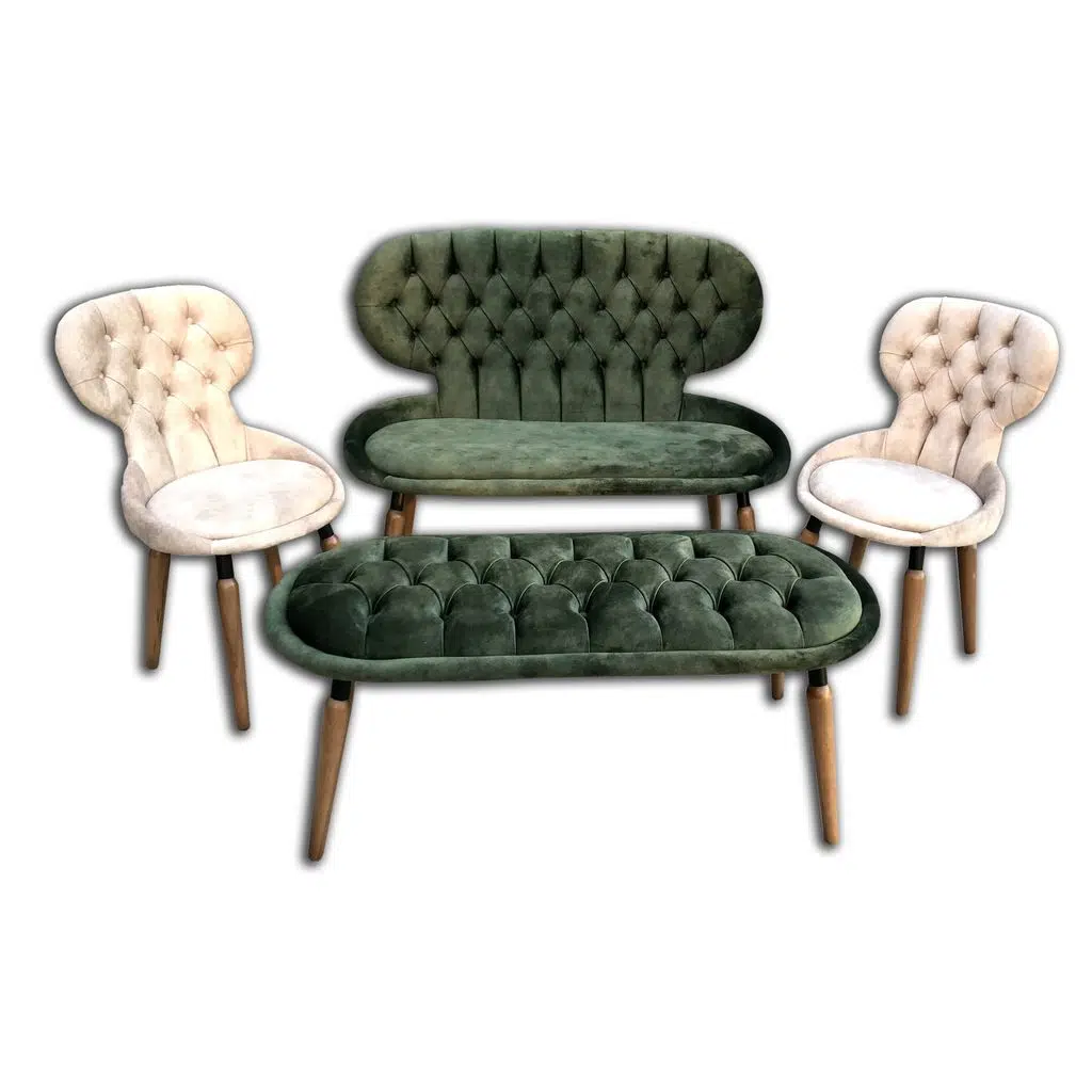Berjer 12605 Çay Set Model Tk Metal Kayın RETRO ayak Kapiton Kalite Kumaş Döşem
