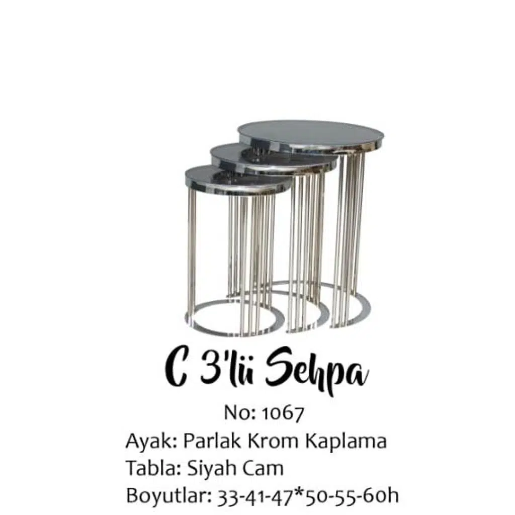 Brc Zigon 13383 C Model Düz Siyah Temper cam GÜMÜŞ Kaplama Metal Ayak El Yapım 