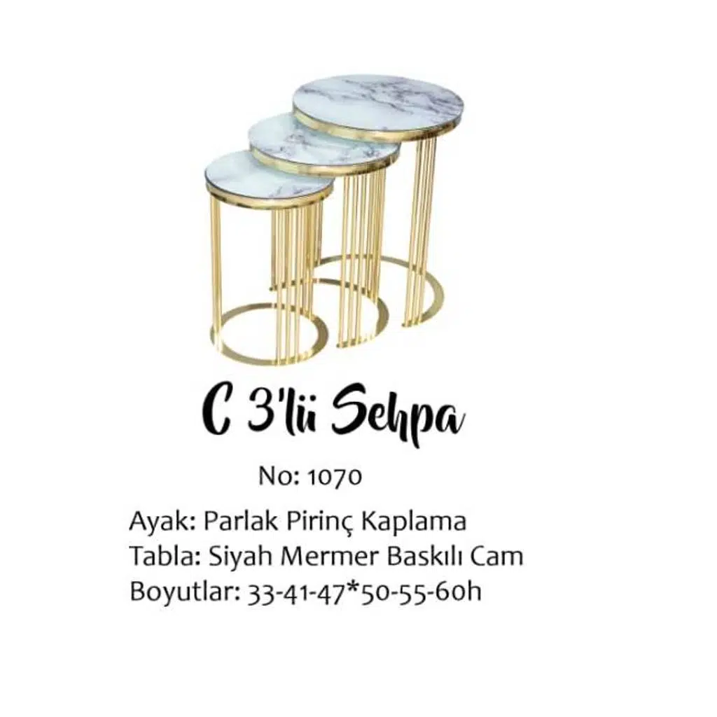 Brc Eko 13385 C Zigon eyaz Mermer Desen Gold Pirinç Kaplama Metal Ayak El Yapım