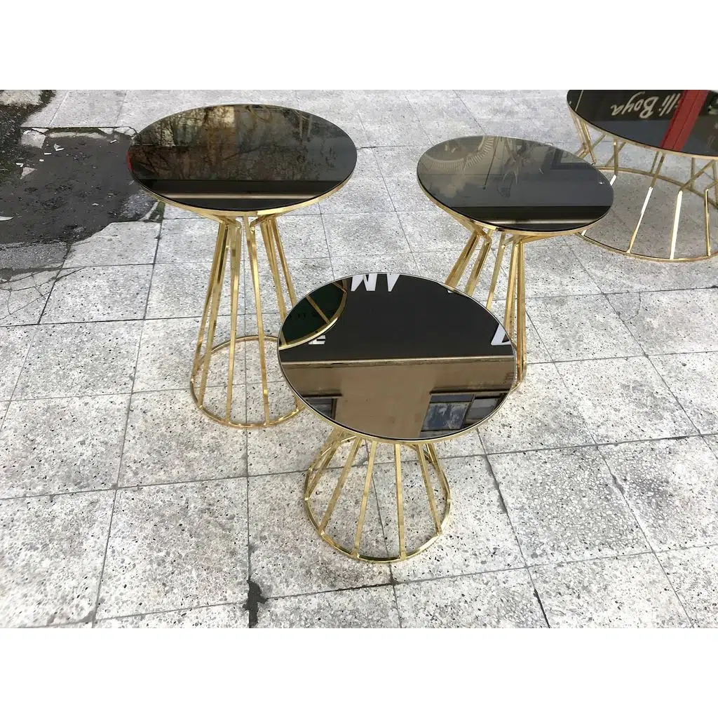 Brc 18064 CADDE Zigon Sehpa Metal Gold renk kaplam düz Siyah Temper cam El Yapım