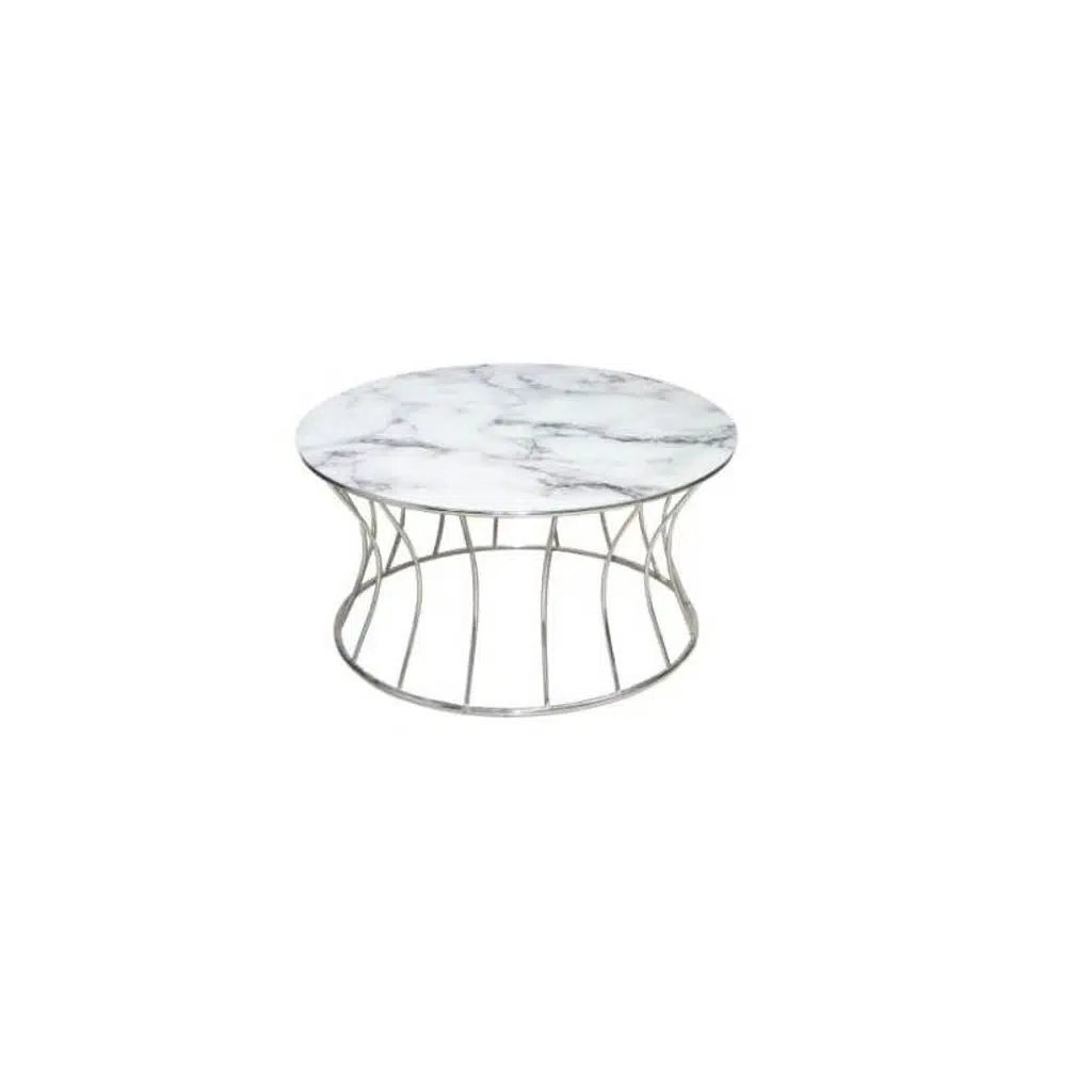Brc 17553 ORTA SEHPA Kum saat Beyaz Mermer Temper Cam Metal Crom Kaplam El Yapım