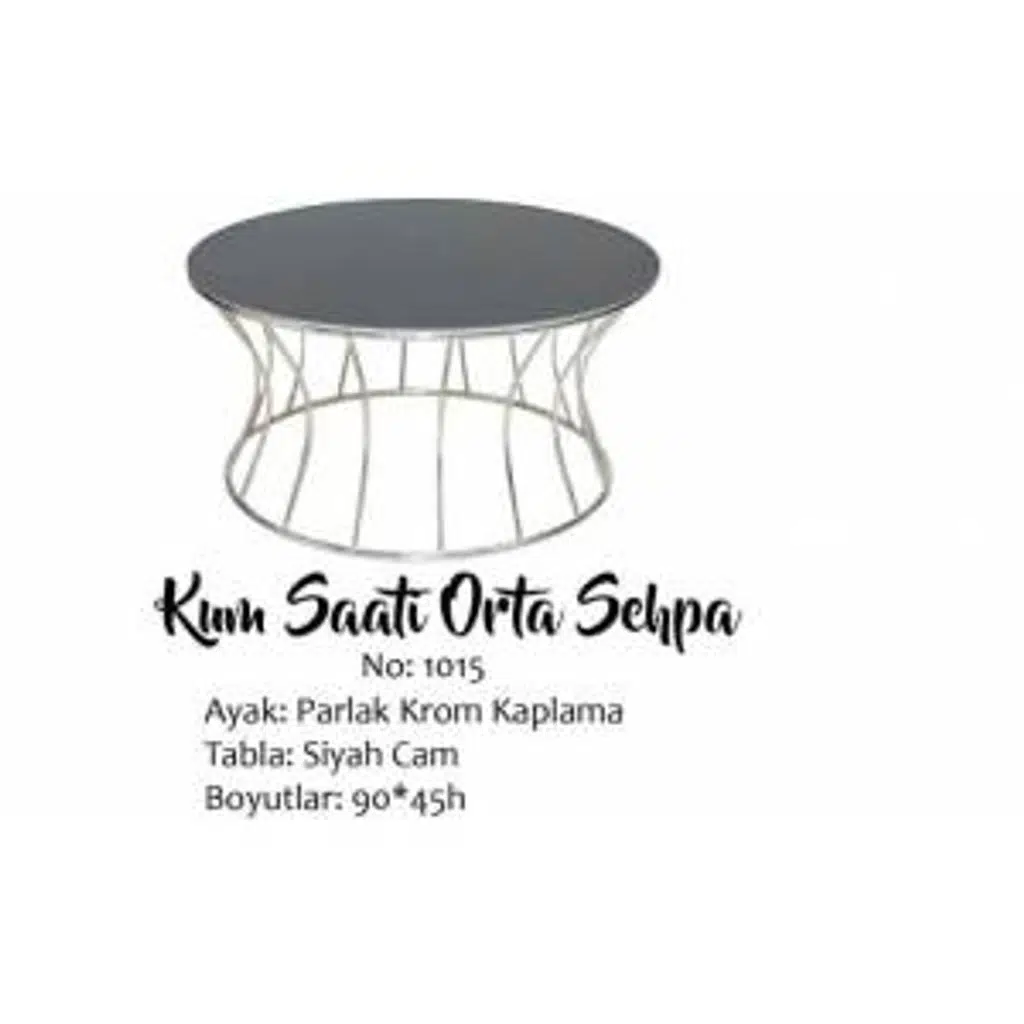 Brc19457 Orta sehpa Kum Saat Model Kırılmaz Temper Siyah Cam Metal Krom El Yapım
