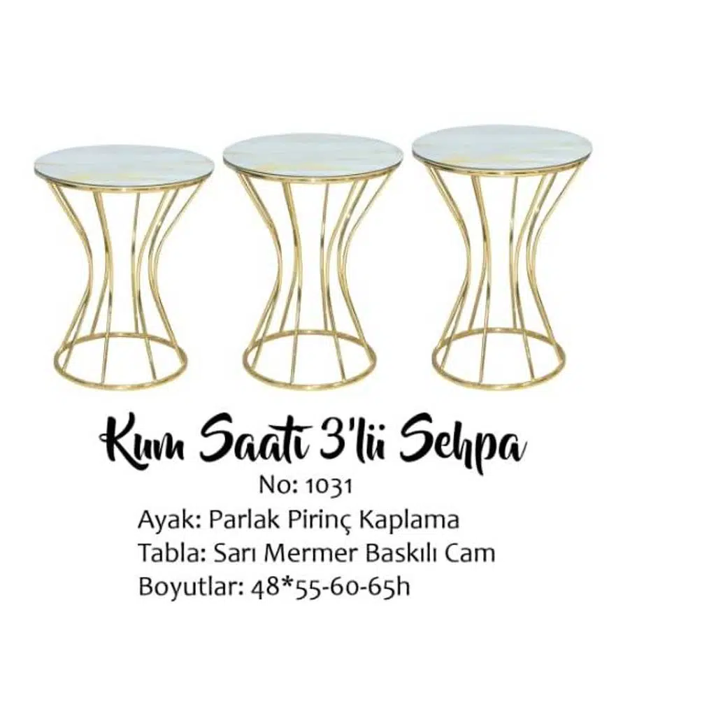 Brc Zigon Kumsaat 13398 Model sehpa Mermer Desen Metal GOLD Renk Kaplama El Yapım