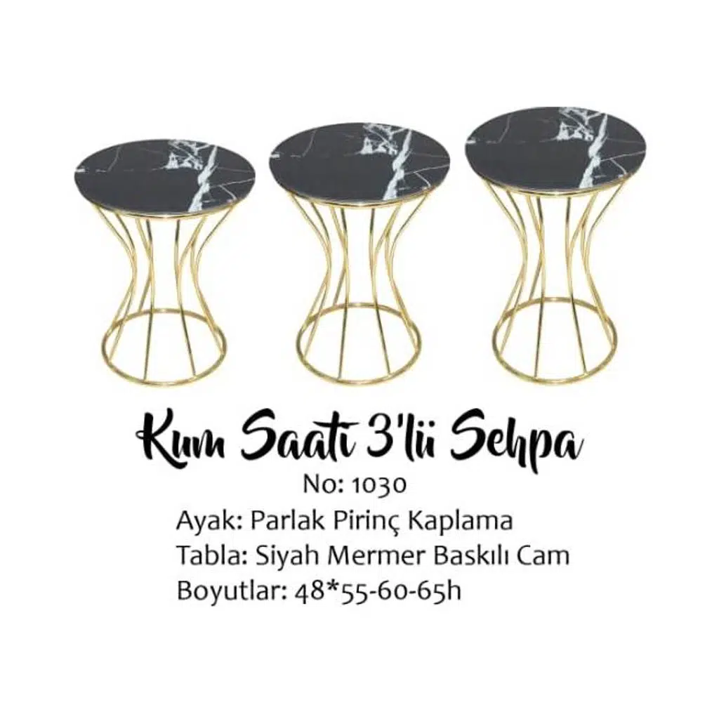Brc KUM SAATİ 13396 Zigon Siyah Mermer Desen Temper cam Metal GOLD Renk El Yapım