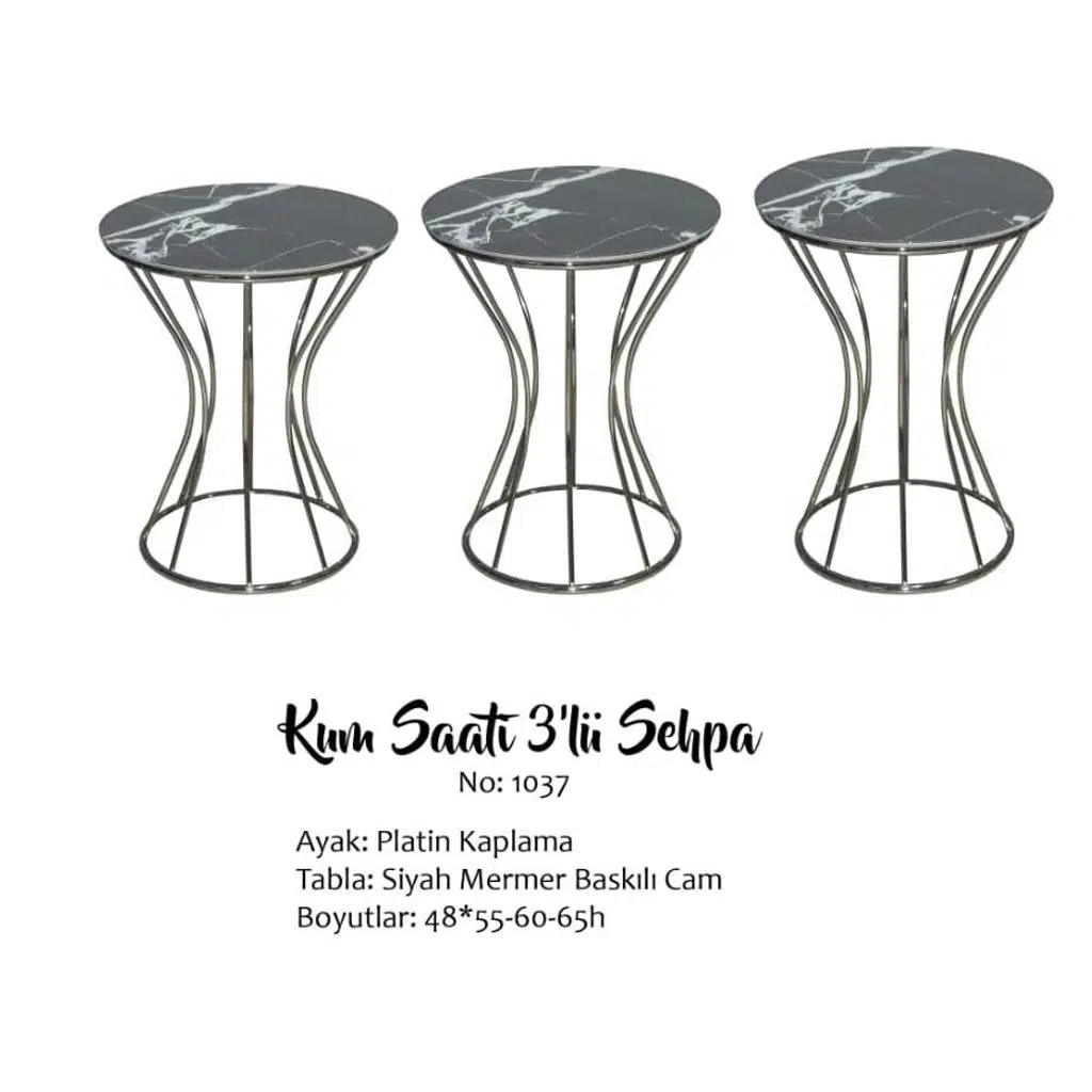 Brc Zigoın 13389 KUM SAATİ Model SİYAH MERMER Metal PLATİN Renk Kaplama El Yapım