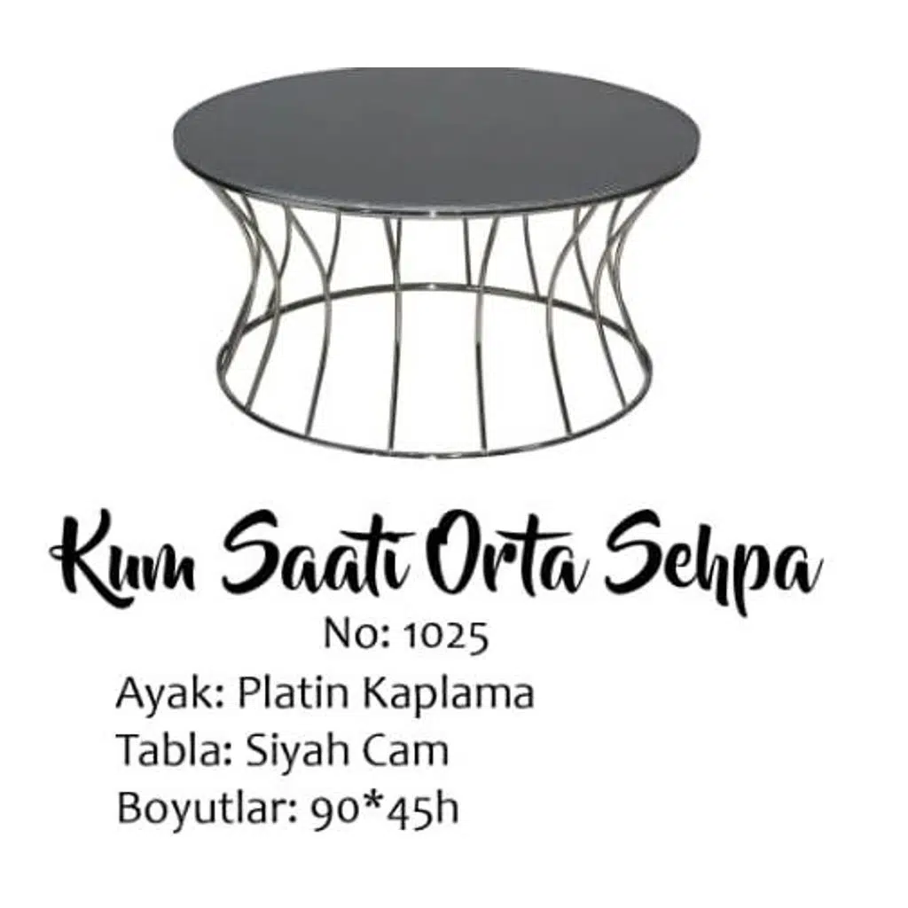 Brc 13356 Orta sehpa KUM SAAT Düz SİYAH Temper cam tabla PLATİN Renk Kaplam Metal