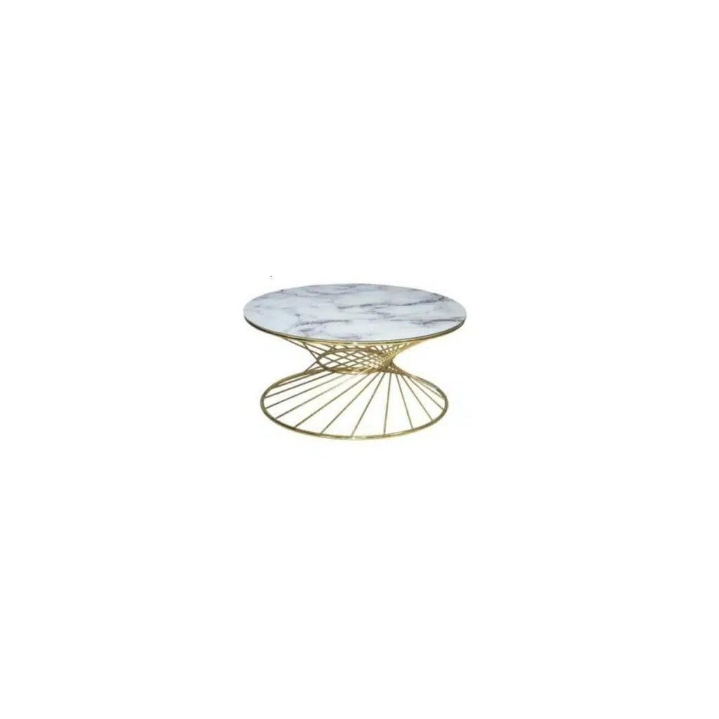 Brc 18518 Orta Sehpa RiVOLİ Model Beyaz Mermer Cam Metal Gold renk Kaplam El Yapı