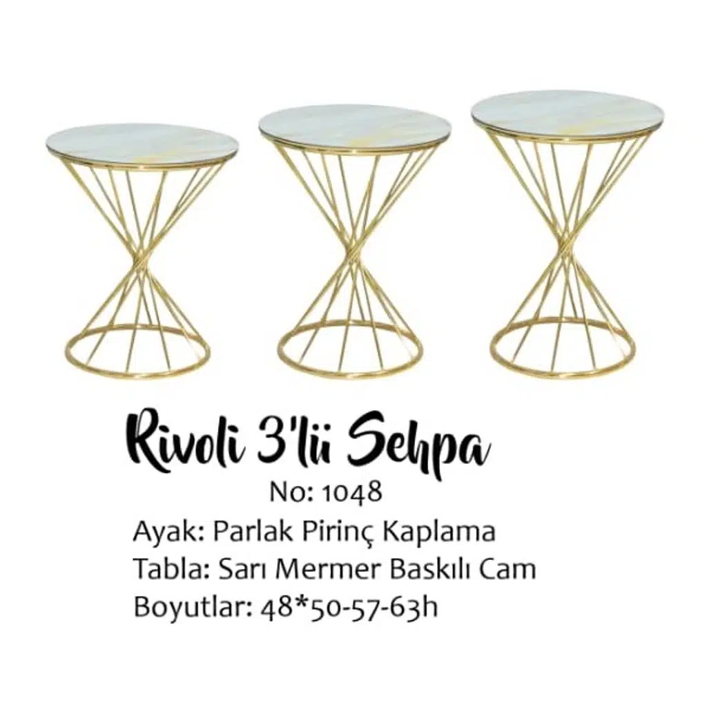 Brc RİVOLİ 14068 Zigon Metal Gold Renk kaplama Beyaz Mermer temper cam El yapım