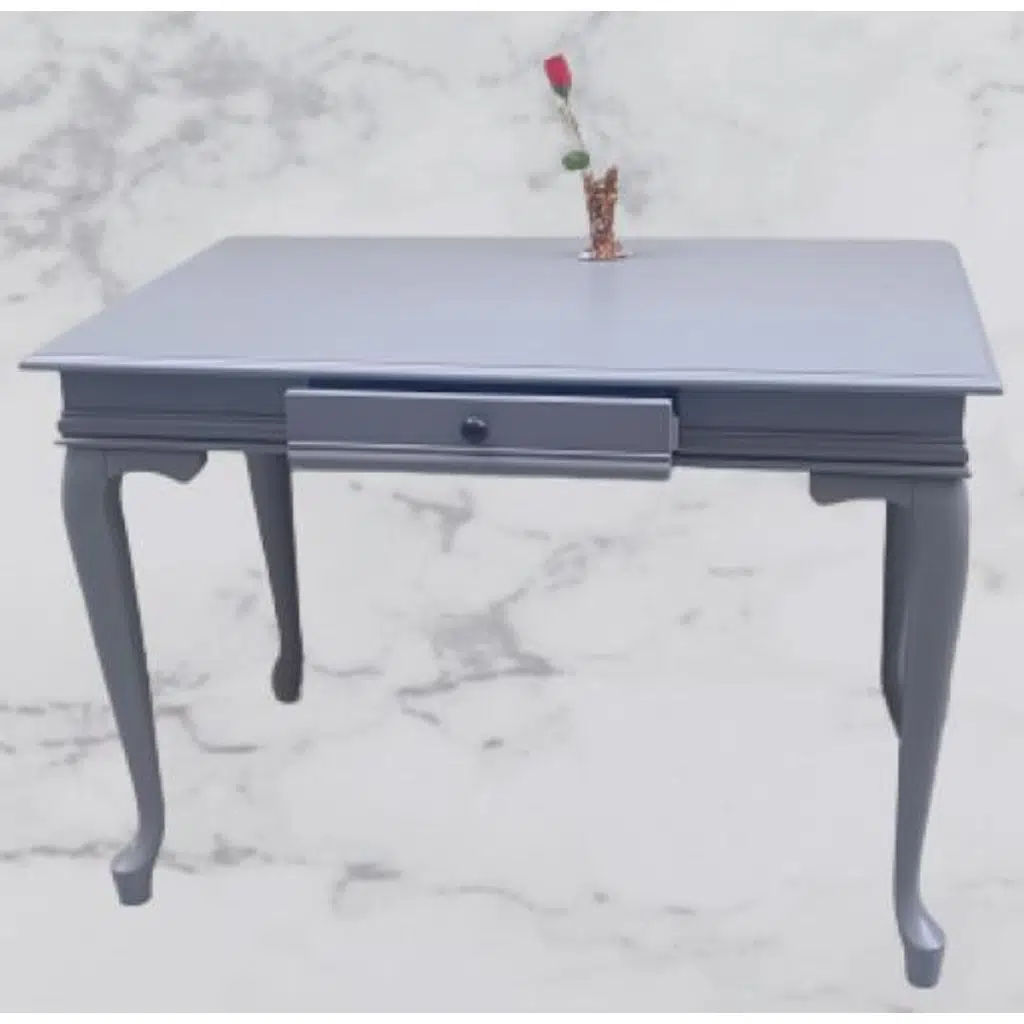 Çalışma masa ST 90139 model kayın aslan ayak çekmec parlak lake gri renk el yapım