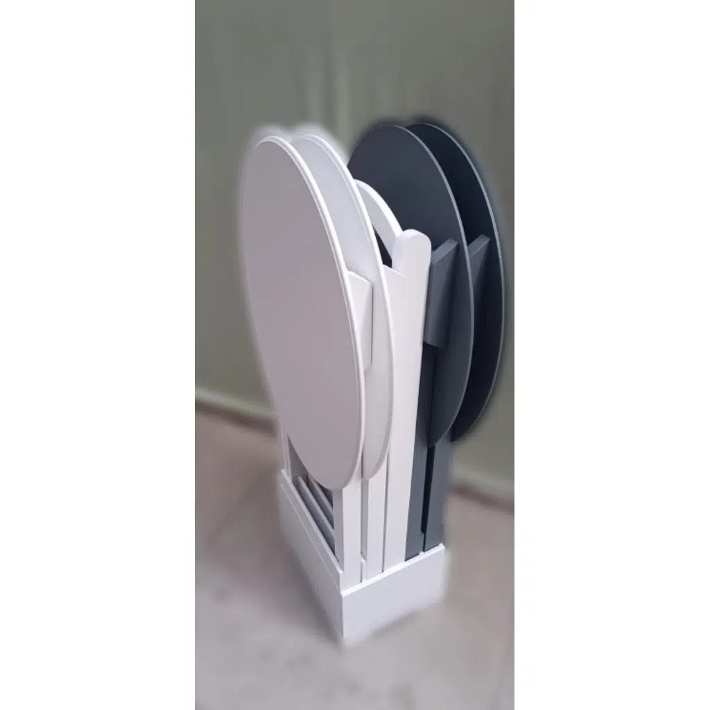 Zigon Çanta 90132 Oval Model Dörtlü Ahşap MDF Parlak Beyaz Gri Renk Uyum El Yapım