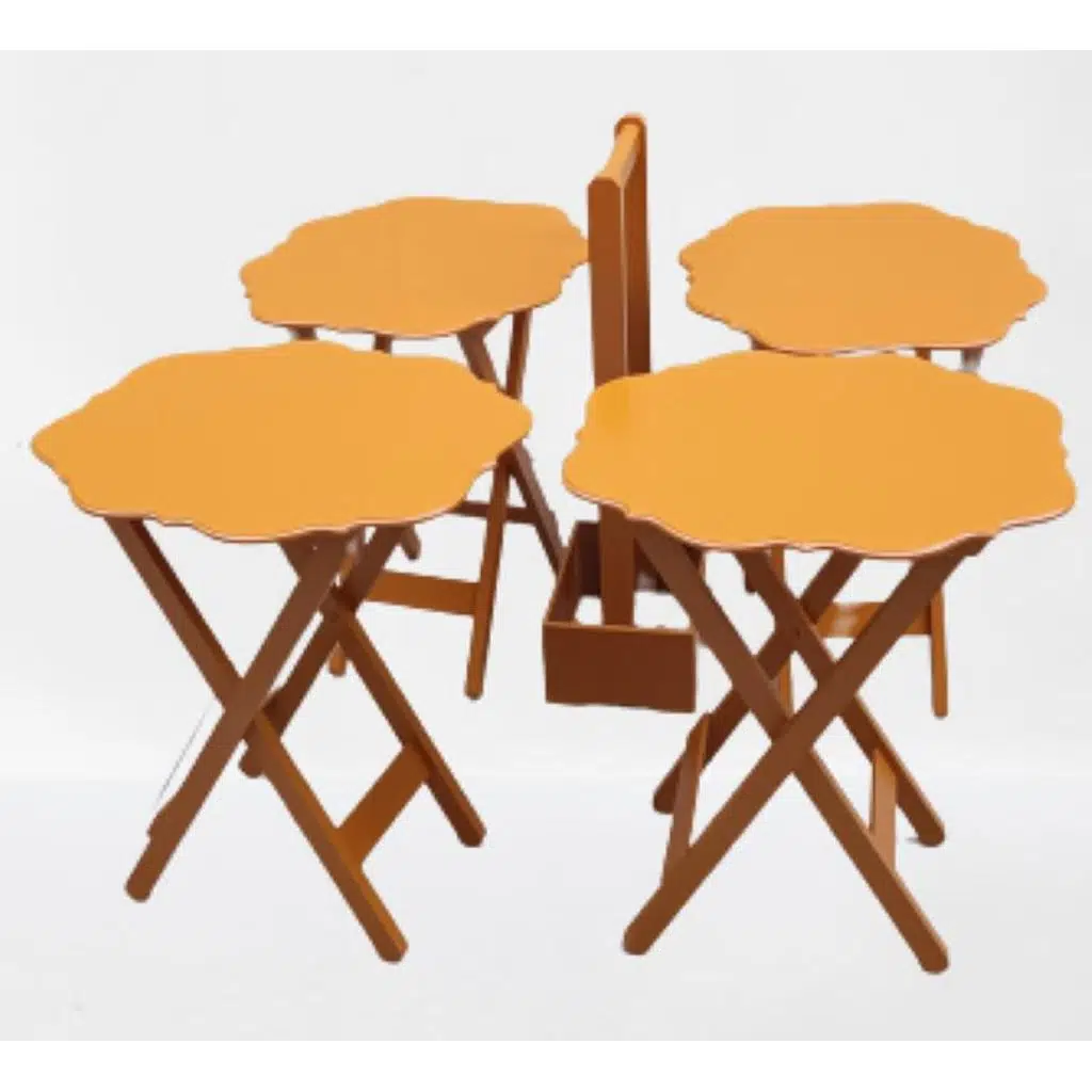 Zigon Çanta 90087 Sehpa Yonca Tk Dörtlü Model Ahşap MDF Hardal Renk Uyum El Yapım
