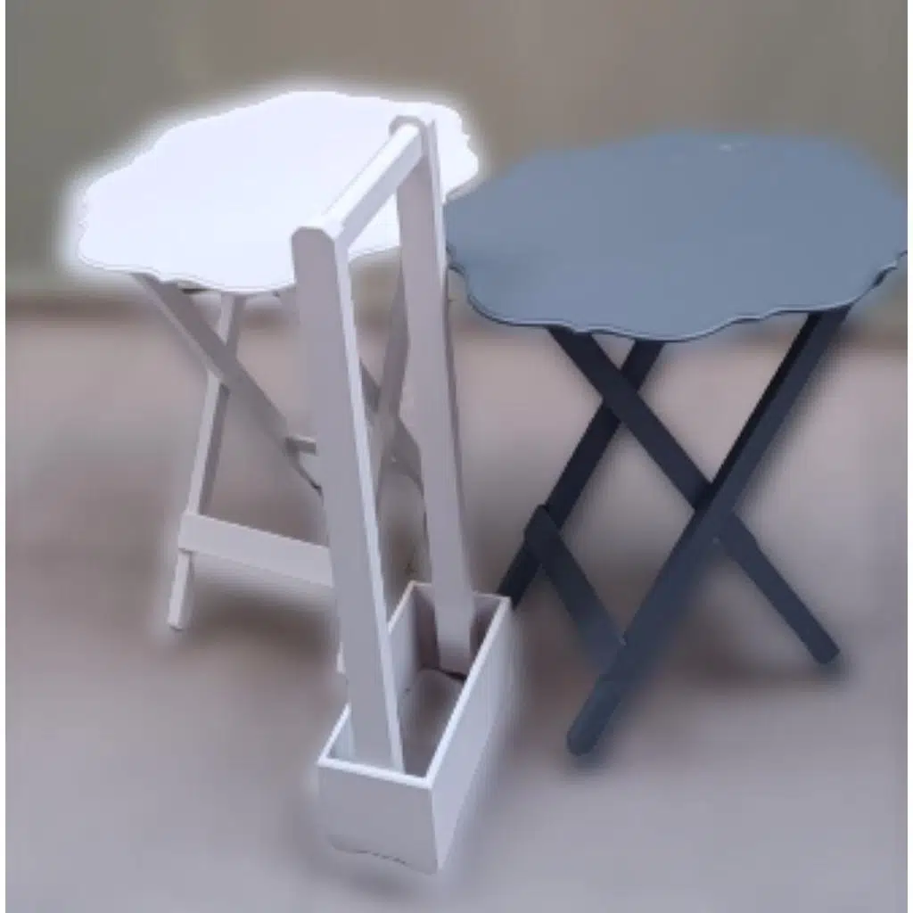 Zigon Çanta 90082 Sehpa Yonca Model 2 li Tk Ahşap MDF Beyaz Gri Renk Uyum El yapı