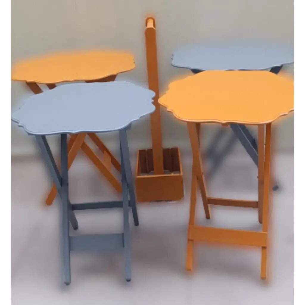 Zigon Çanta 90088 Sehpa Yonca 4 lü Model Ahşap MDF Gri-Hardal Renk Uyum El yapım