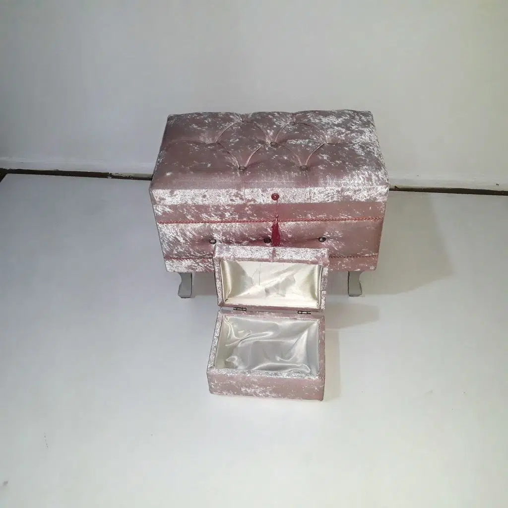Çeyiz sandık 17637 Kapitone KÜÇÜK Model 2li PEMBE Kadifem Kumaş İçi tela El Yapım