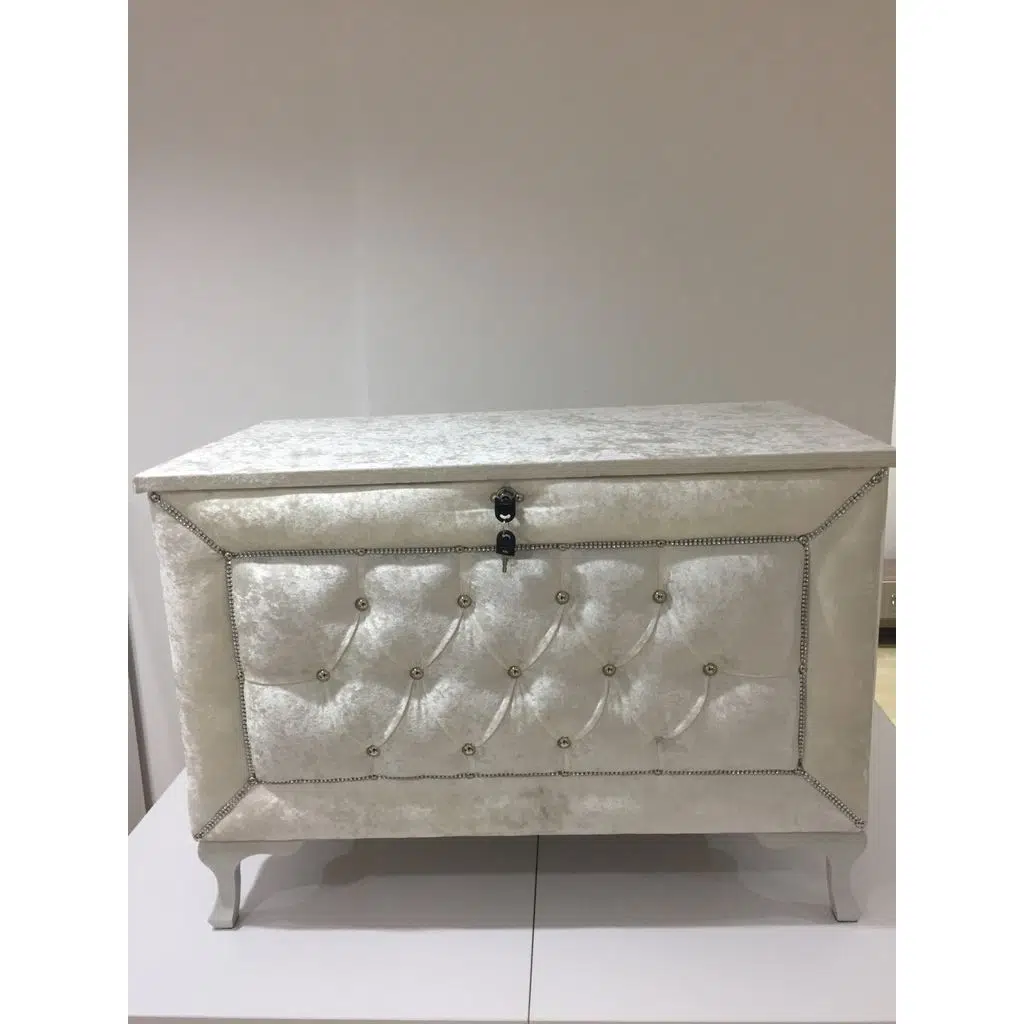 Çeyiz 17638 SANDIK Kapitone Model 3lü Set Krem Kadifemsi Kumaş İçi Tela El Yapı