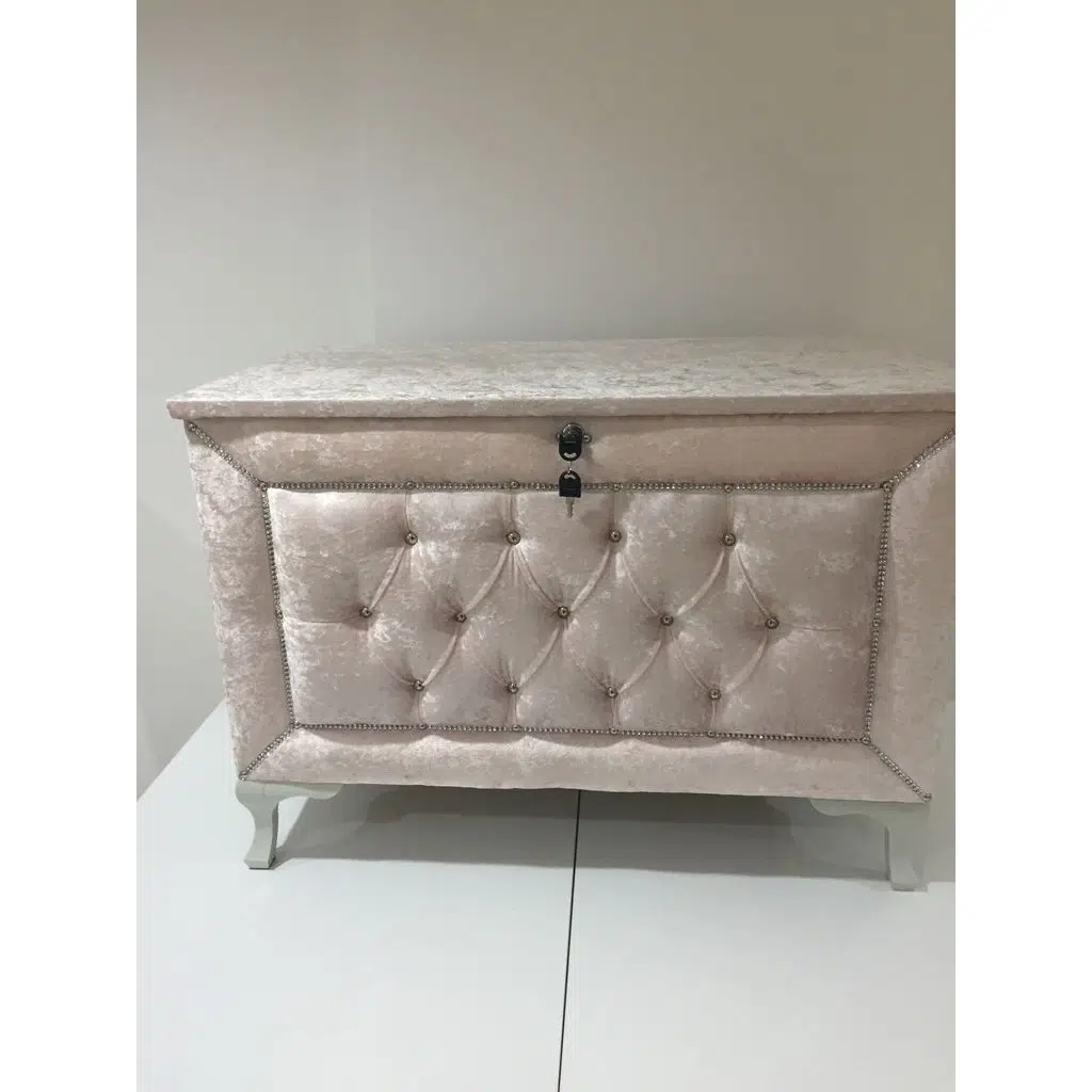 Çeyiz SANDIK 17639 Kapitone Model 3lü PEMBE Kadifemsi Kumaş İçi Tela El Yapım