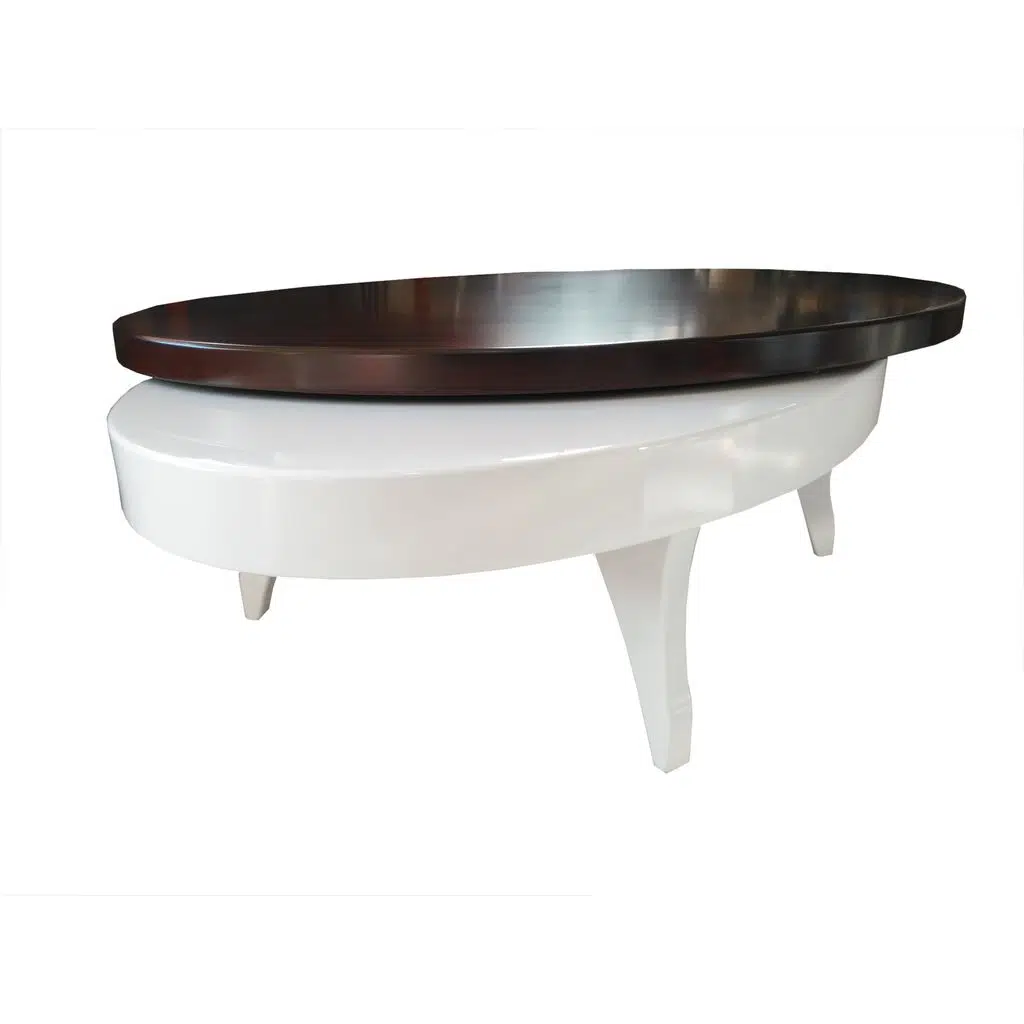 Döner Orta 18034 sehpa OVAL İNOVATİF TARZ Kayın Ayak MDF Beyaz fümecam El yapım