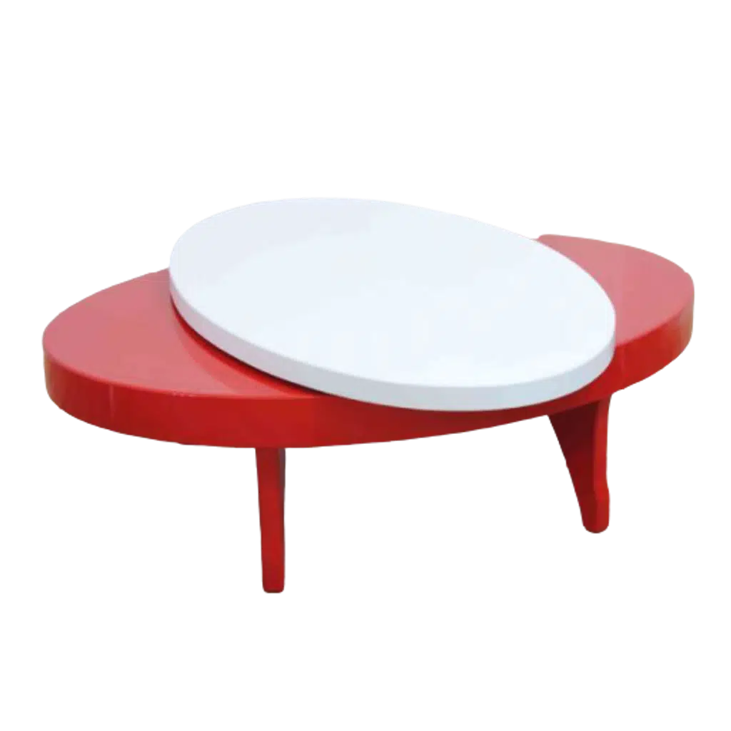 Orta sehpa 17141 Döner OVAL İnovatif TARZ Kayın AYAK MDF Tabla Beyaz KırmızI