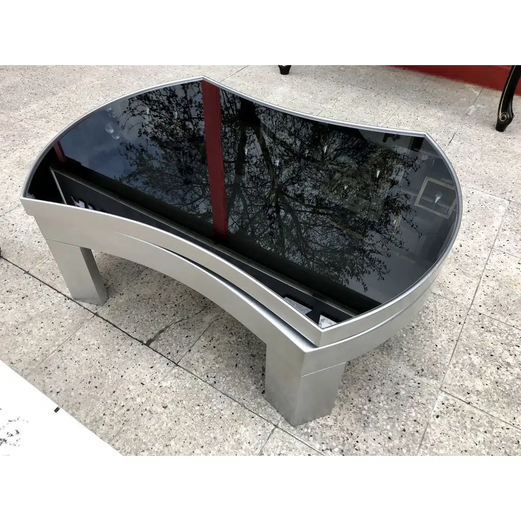 Döner Orta sehpa 18035 İÇBÜKEY TARZ Model Kayın Ayak MDF Gümüş gri Tbla füme cam 