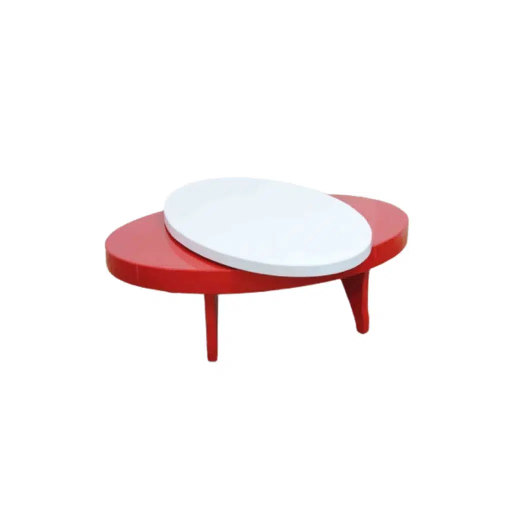 Dönerli orta sehpa 18586 Oval Kayın Retro Ayak MDF Tabla Beyaz Kırmızı El yapım