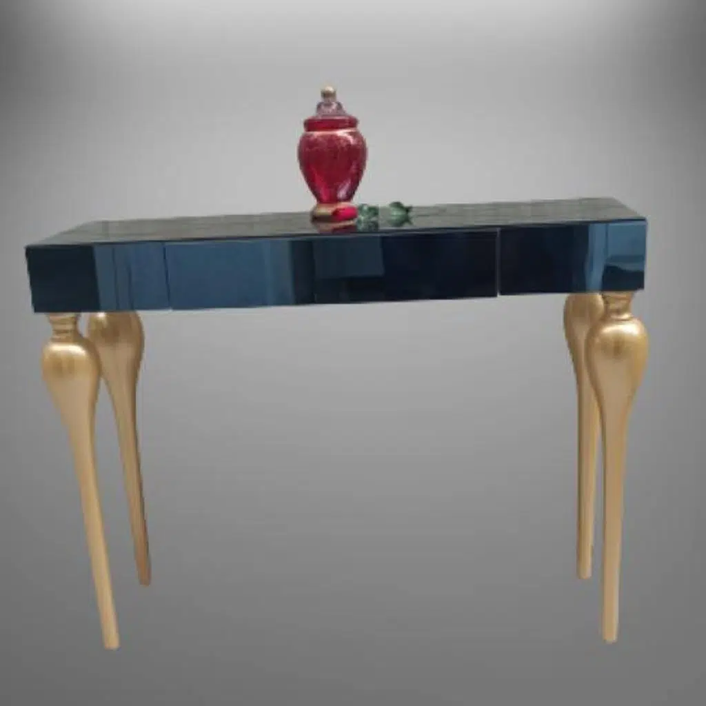 Dresuar 12616 TOMBUL ayak Model Kayın Torna MDF tabla Parlak gold Füme cam Kaplam