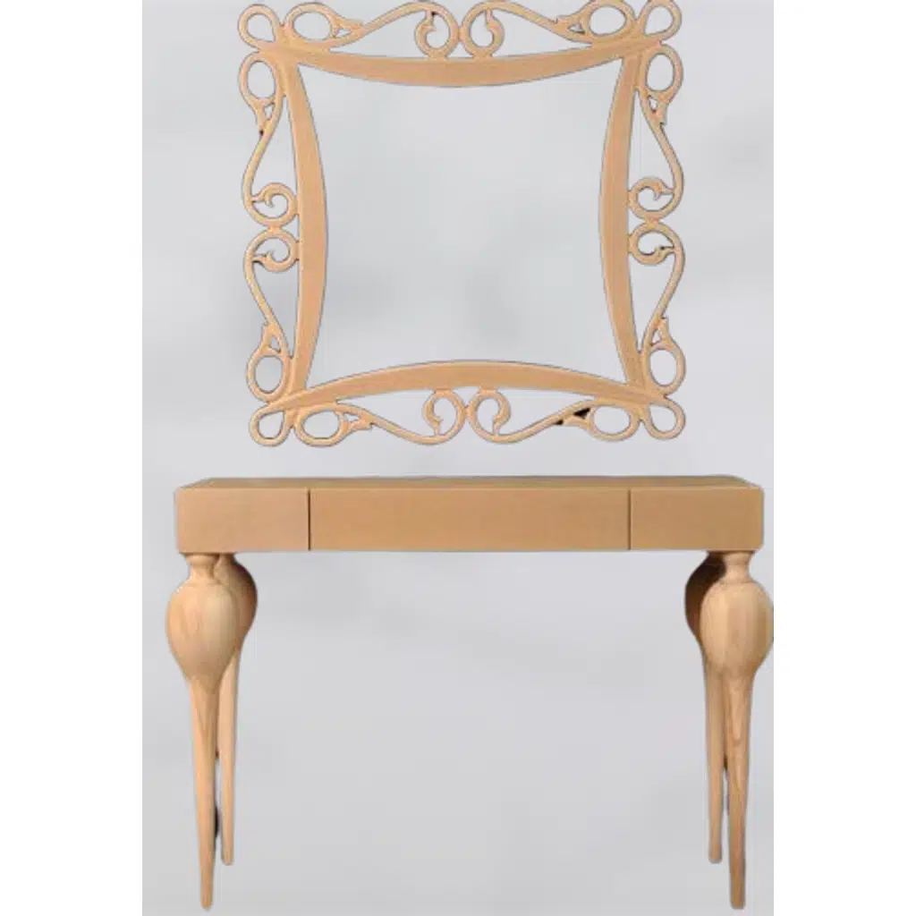 Dresuar 17745 TOMBUL Model Kayın RETRO HAM ayak MDF tabla CNC ayna Çerçe El yapım