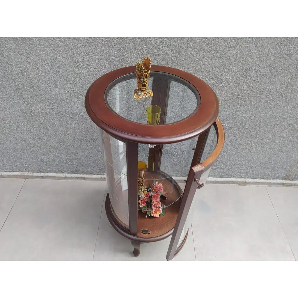 Gümüşlük vitrin 17434 Yuvarlak MODEL 120 Parlak Ceviz Kayın Aslan ayak Bombe Cam