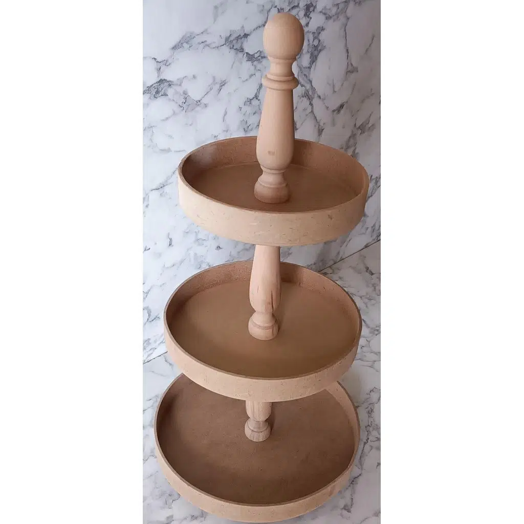 Hobi Adn 90196 3 KAT Sunumluk Set Çerez Meyve Pasta Ahşap MDF Kayın HAM El Yapım