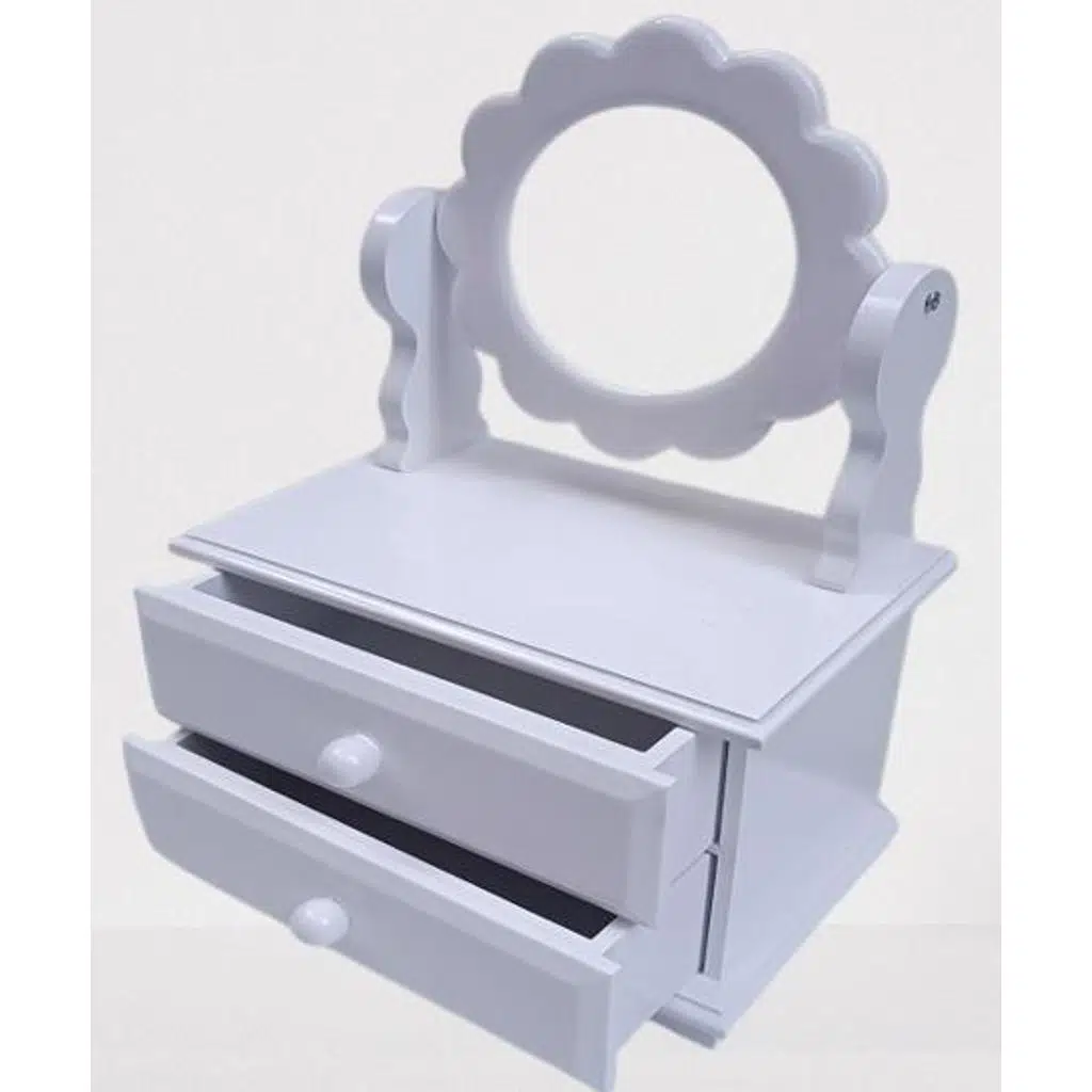 Hobi ADN 90263 Dekoratif Aynalı Makyaj Kutu Ahşap MDF Beyaz Lake MODEL El Yapım