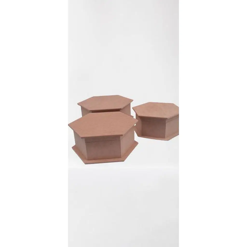 Hobi ERDL 90034 Dekoratif 3lü Takı Seti Model Ahşap MDF Altıgen Ham ürün El Yapım