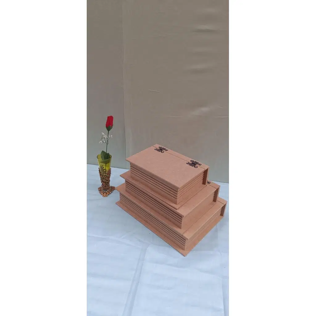Hobi ADN 90033 Kitap Dekoratif Model Üçlü Takı Kutusu Ahşap HAM MDF El Yapımı