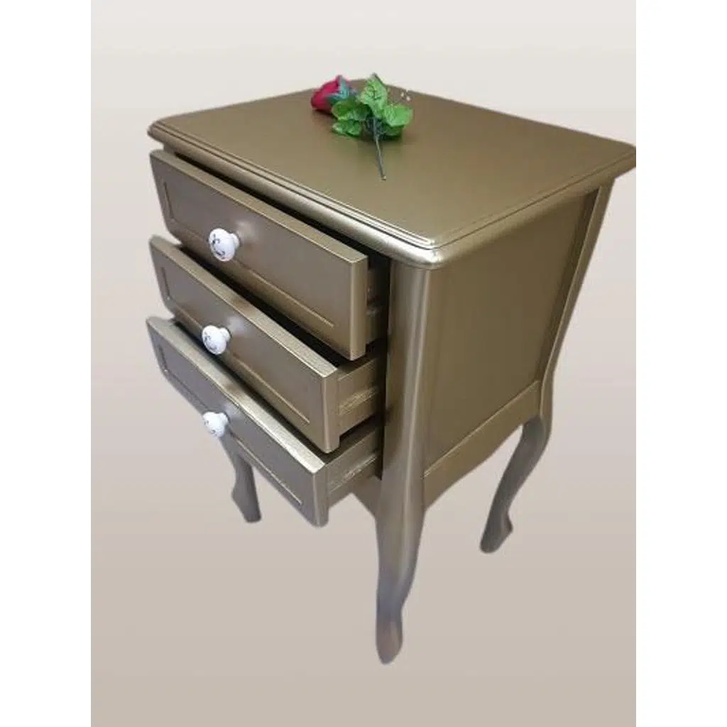 Komodin MODEL 90529 3Çekmeceli Kayın Lükens Ayak Gold Renk Porselen Kulp El Yapım