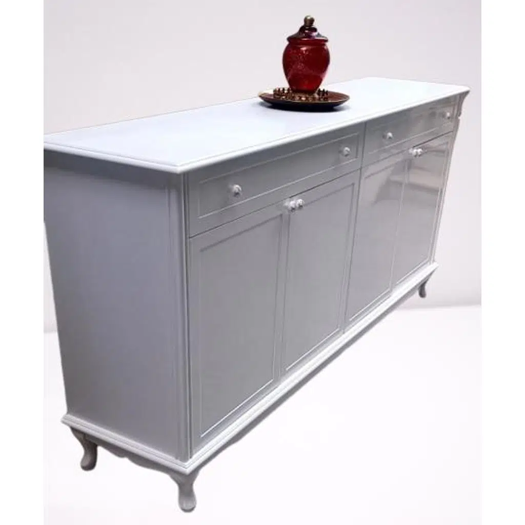 Konsol Klasik Model Tv Sehpa 90386 Ahşap MDF Parlak Beyaz Boya El Yapım