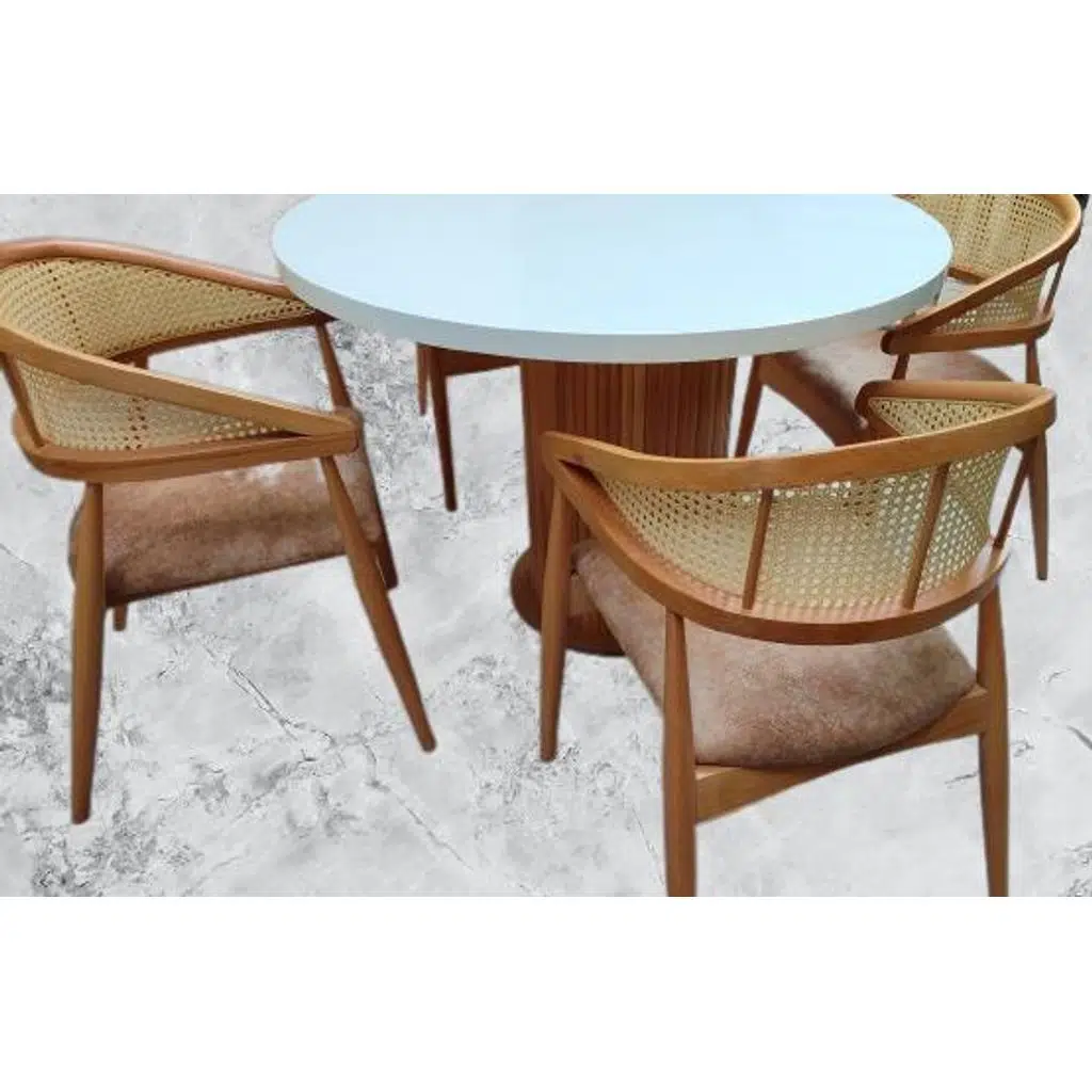 Masa 90183 MODERN Anıt 120cm Hasır Sandalye Tk Model MDF Tabla Beyaz Renk El yapı