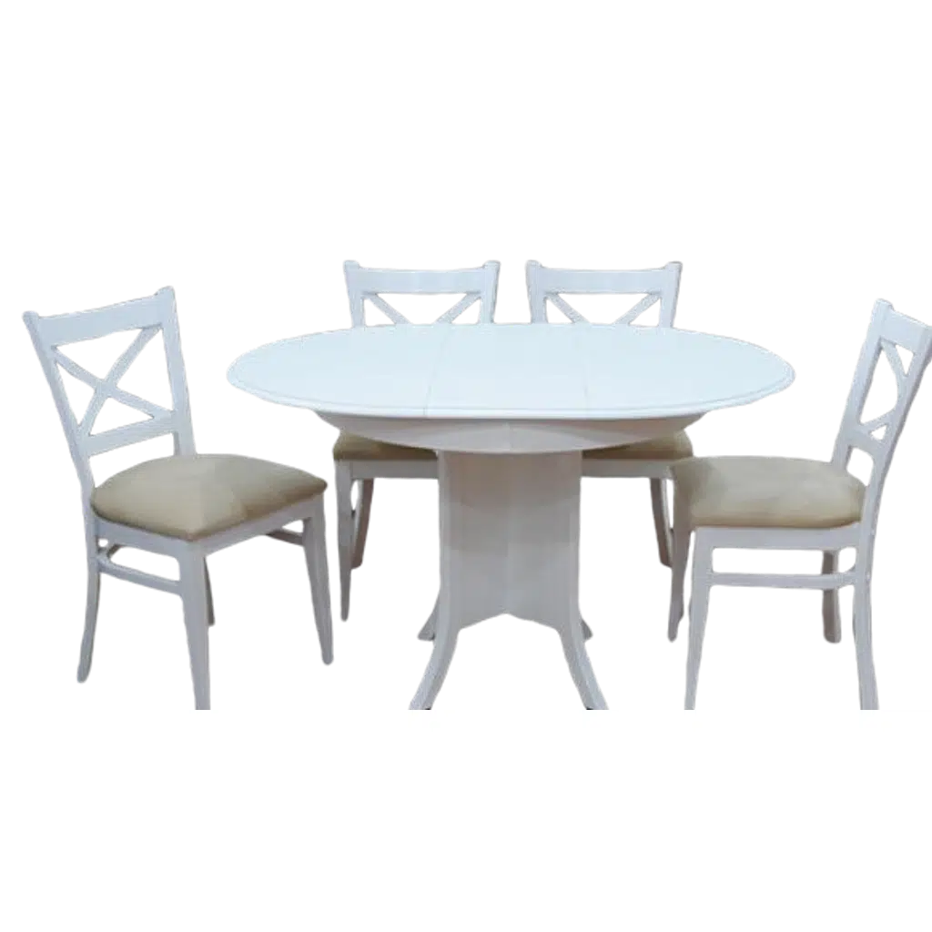 Masa 13586 KUTU BABAYAK Tk Model Kayın Ayak ÇAPRAZ sandalye Parlk Beyaz Açıl Masa