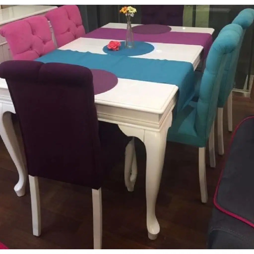 Masa-Sandalye 13593 ASLAN Model Kayın Aslan Kapiton Parlak Beyaz açıl masa tabla