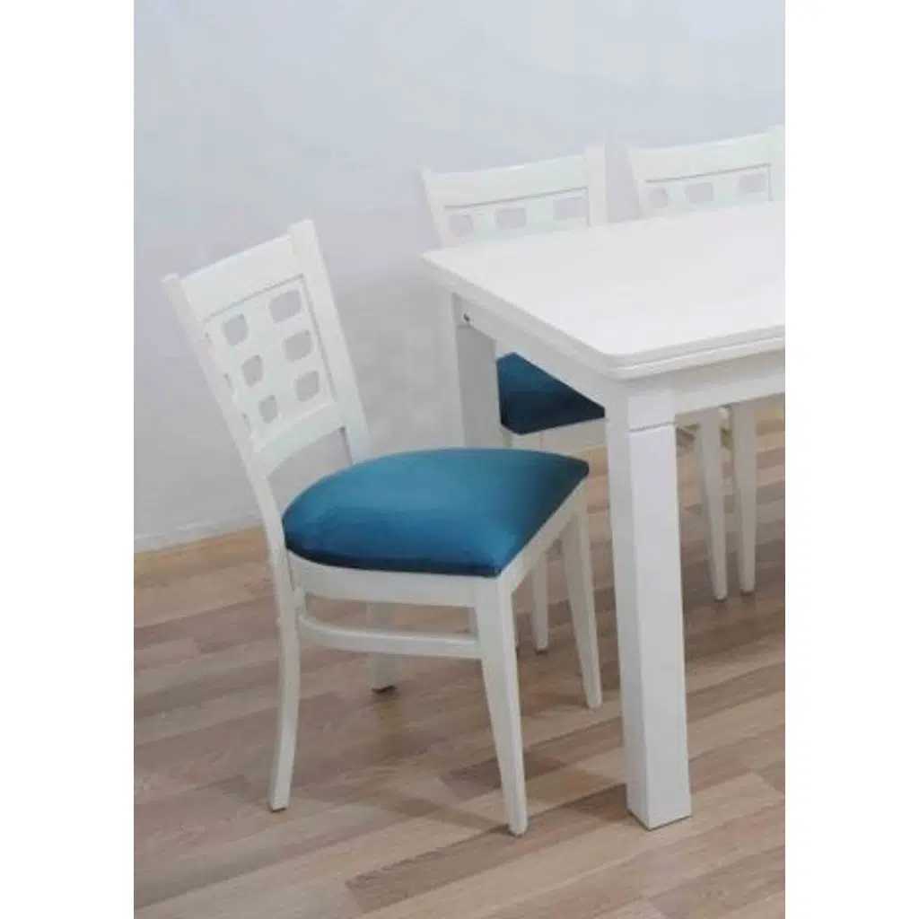 Masa-sandalye 12906 Tk Model 9GÖZ Kayın Torna Retro Parlak beyaz Sandalye Sabit 