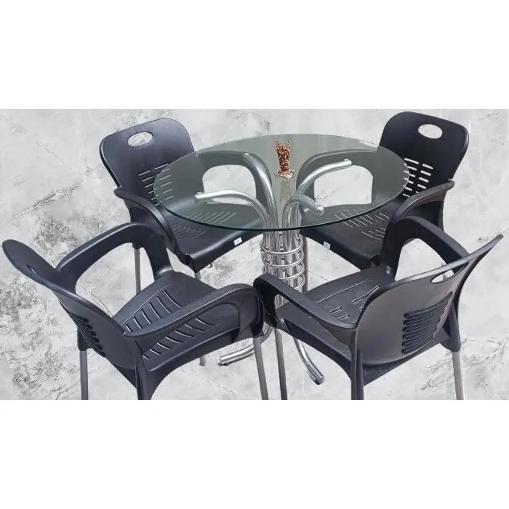 Masa 90279 Takım Temper Cam Gri Siyah Kolçak Sandalye Mutfk Balkon Bahçe El Yapım