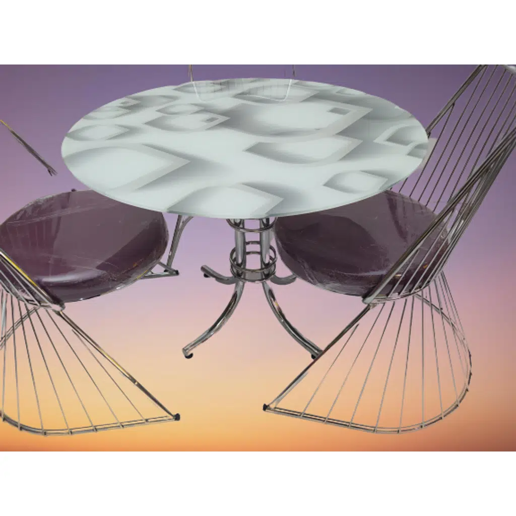  Masa 14151 TEL Sandalye Metal Nikelaj Ayak Japon Temper Balık sürü Cam El Yapım