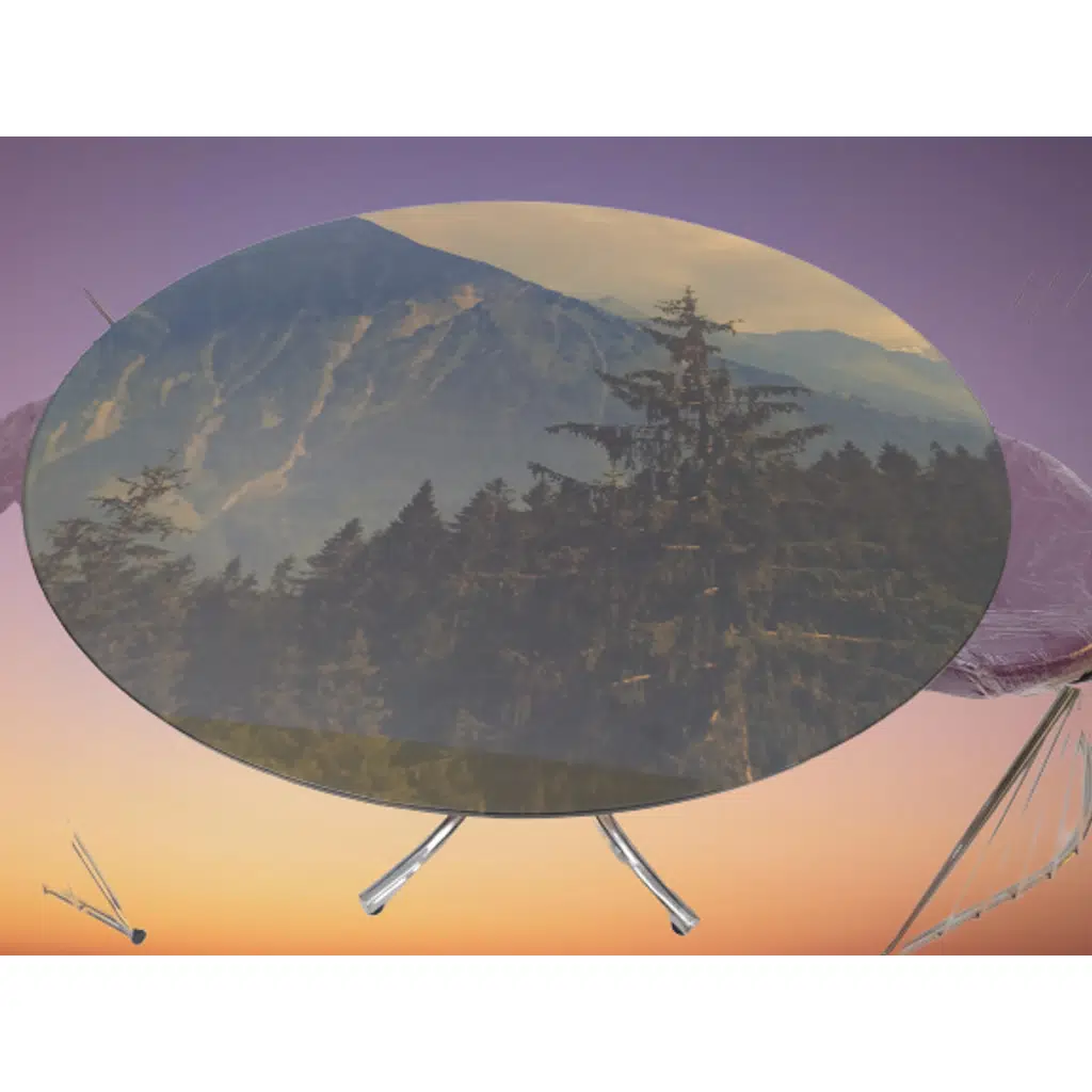 Masa 14152 TEL Sandalye Tk Metal Nikelaj Ayak Japon Temper Kırılma Manzara Cam